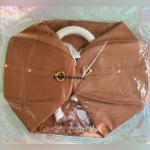 Stoney Clover Lane Classic Duffle Bag in Camel, Rare, leather look